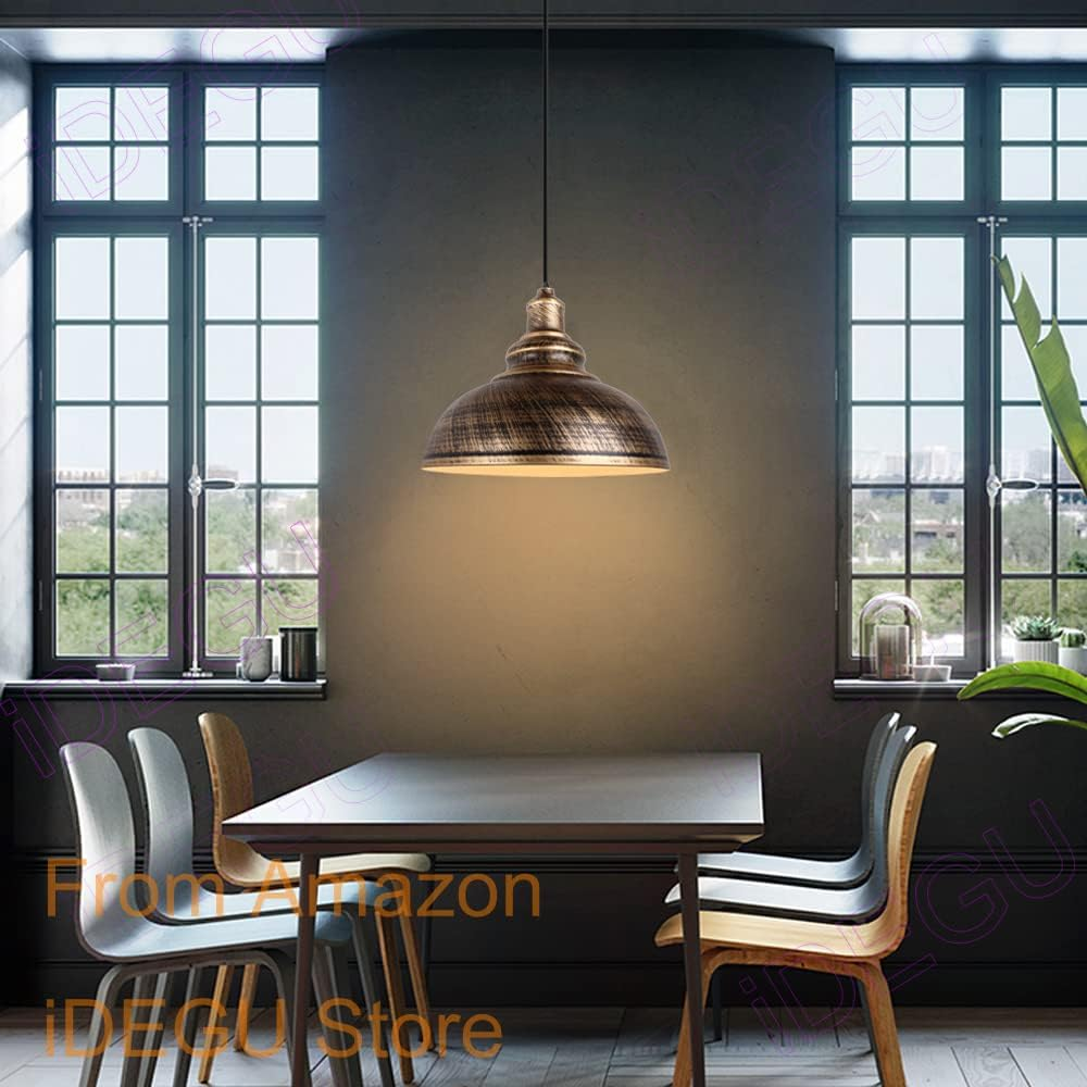 Idegu Pack of 2 Pendant Light Industrial Vintage Pendant Lamp E27 Retro Lamp Metal Pendant Lamp for Kitchen Dining Room Living Room Restaurant Diameter 29 Cm (Bronze) - Silver Rust image number 4