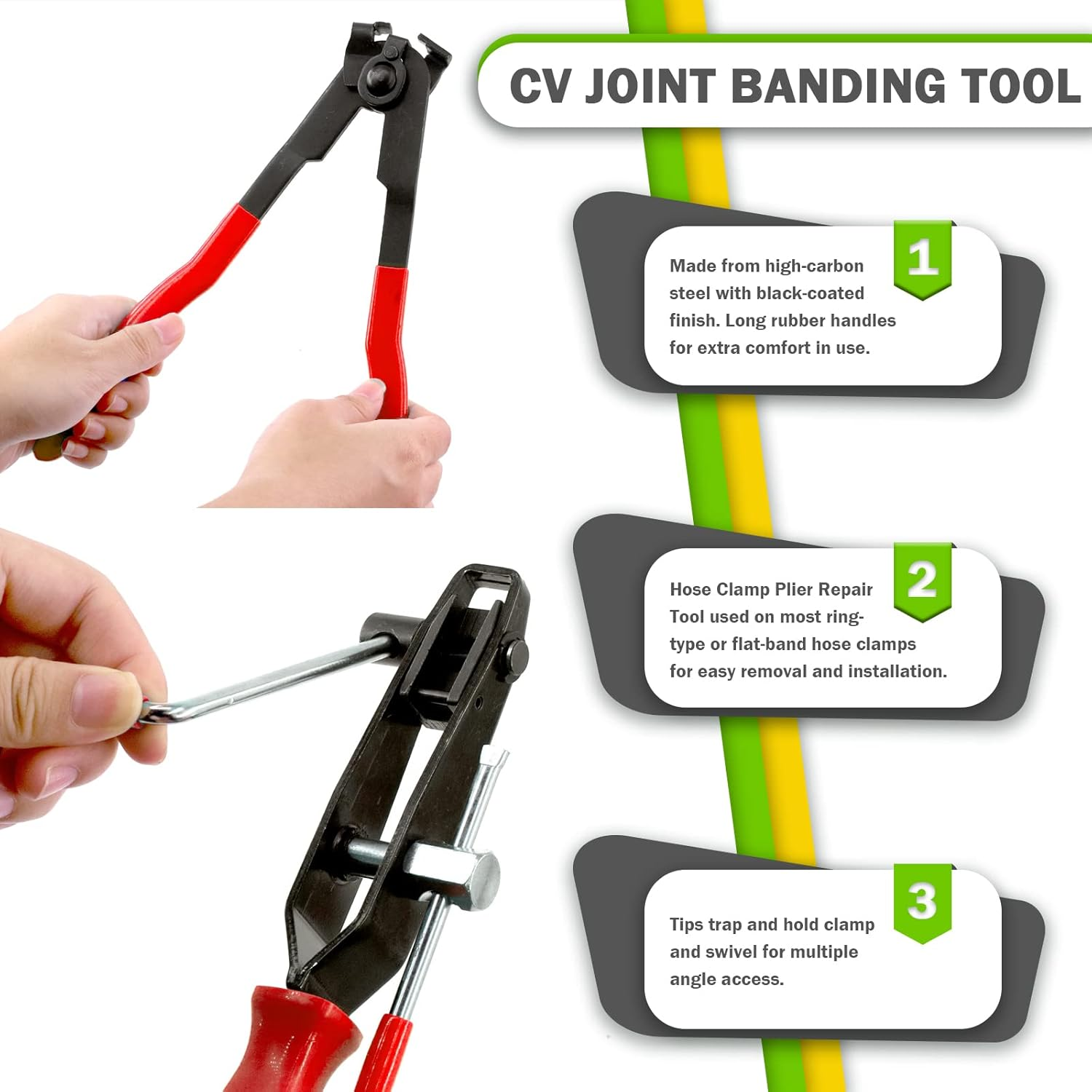 Keadic 3Pcs Universal Auto CV Joint Boot Clamp Pliers Tool Set Includes Joint Banding with Cutter, CV Joint Boot Clamps Pliers and Hose Clamp Pliers Car Repair Tool for Cooling System image number 5