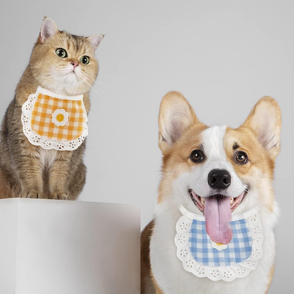 WEBEEDY 4PCS Cute Dog Lace Bandana Puppy Cat Flower Scarfs Washable Daily Handkerchief Semicircle Scarf Bibs Saliva Towel for Small Medium Large Girl Boy Pup Pet