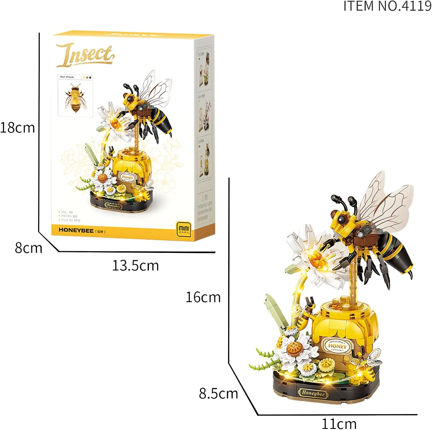 Insect Botanicals Micro Building Blocks Series with Strand and LED Light, Botanical Desk D&eacute;cor | STEM Model Kit for Adults & Teens (Honeybee) image number 6
