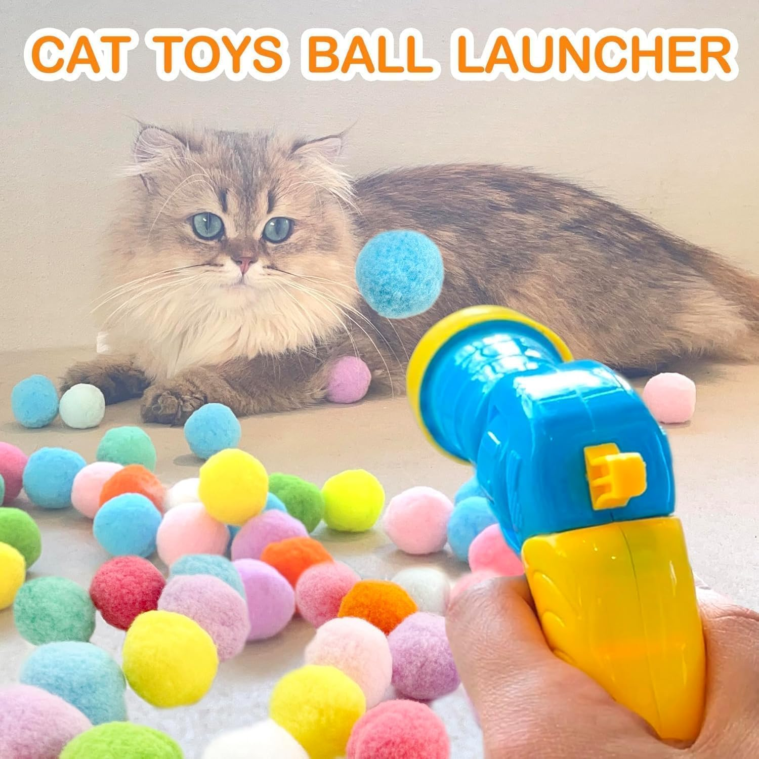 50Pcs Cat Ball Toy Launcher Gun, Cat Balls Fetch Toy, 30Pcs Plush Fuzzy Balls Launcher Cat Toy for Cats with 1 Gun, Funny Interactive Cat Toys for Bored Indoor Adult Cats, Cute Kitten Kitty Toys image number 3