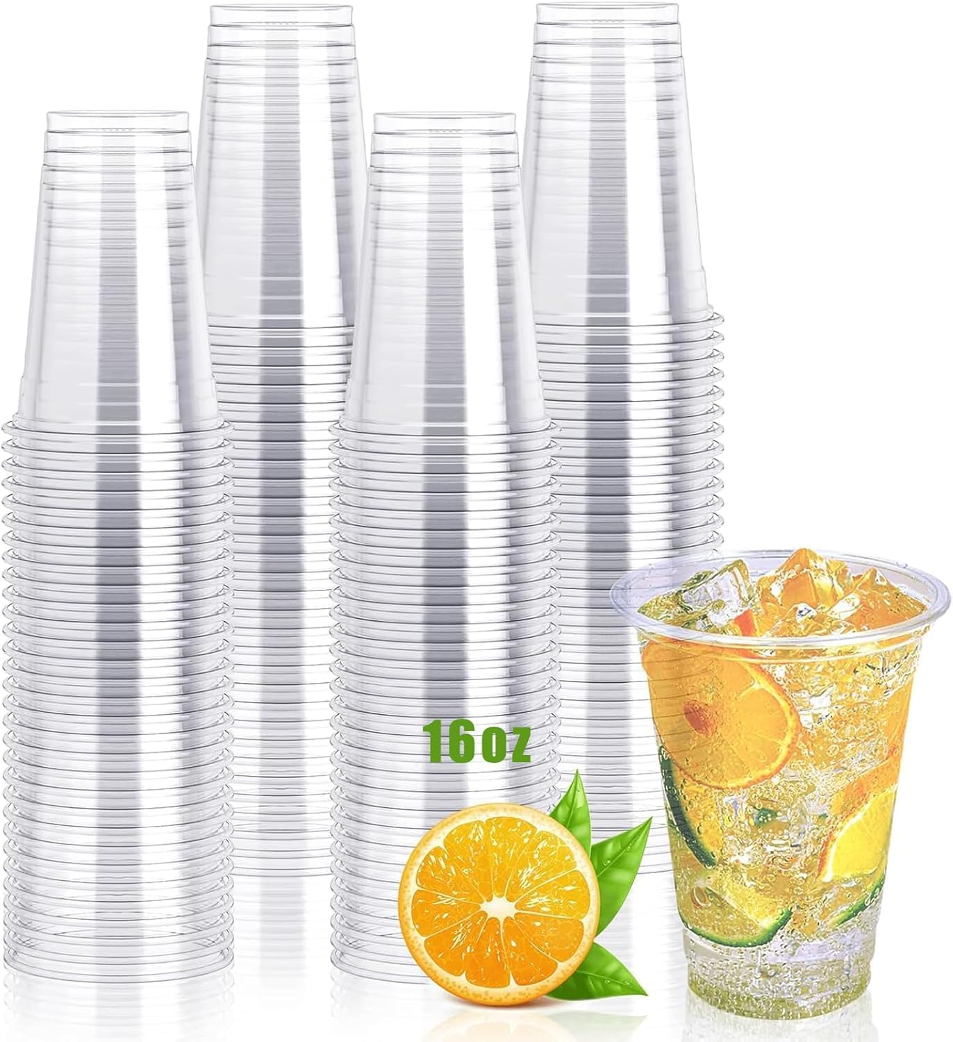 300 Pack 16Oz Clear Plastic Cups ，Reusable PET Transparent Drinking Cups,Beer Cups,Coffee Cups for Wedding Party Picnic Bbq,Durable,Resistant,Bpa Free, Recyclable image number 5