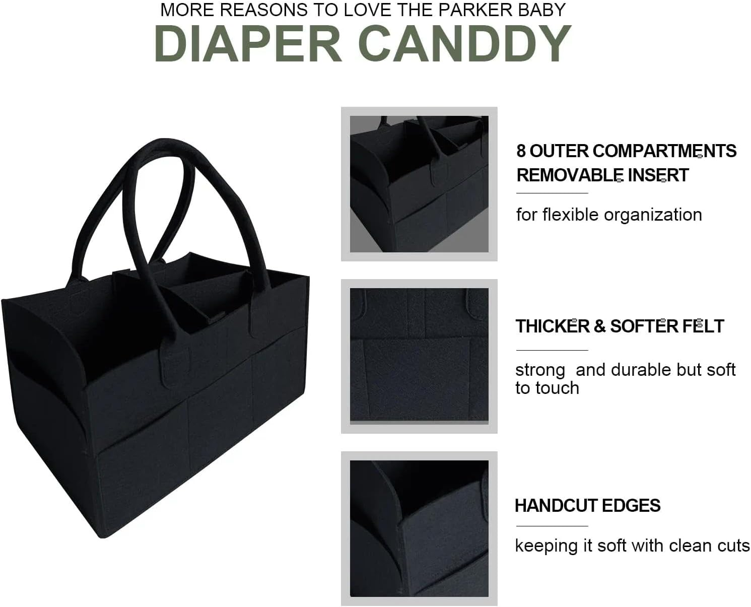 Baby Diaper Caddy Organizer: Portable Holder Bag for Changing Table and Car, Nursery Essentials Storage Bins Gifts for Baby Shower, Newborn Registry -Large（Black） image number 1