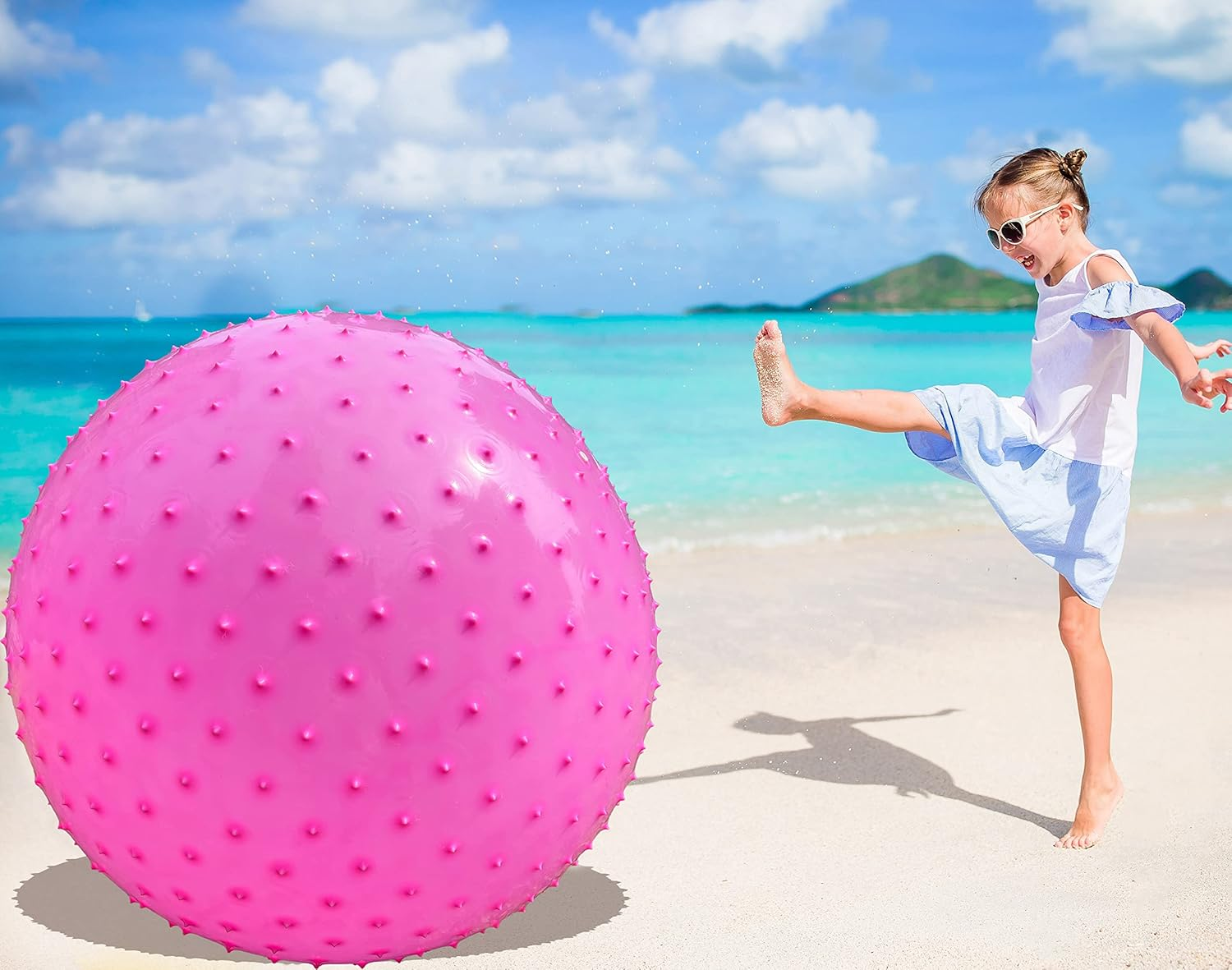 Penepico Gro&szlig;e Sensorische Massageb&auml;lle F&uuml;r Kinder 85 Cm H&uuml;pfende Yoga -B&auml;lle Gro&szlig;e Aufblasbare Trainingskugel Mit Taktilen Spikes Outdoor -B&auml;llen Spielb&auml;lle Strandkugeln - 1 Set Of Balls (Blue) image number 2