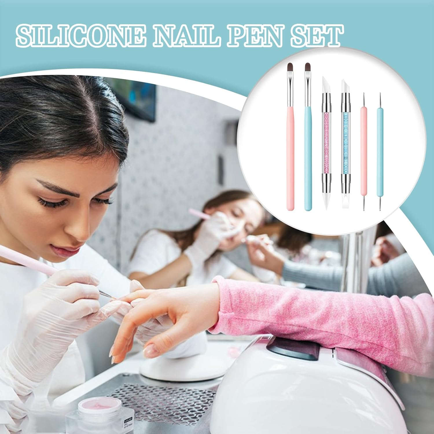 Silicone Nail Tool | Double-Ended Nail Brushes Kit | Detail Gel Sculpture Manicure Kit Liner Brush for Salon Home Travel image number 1