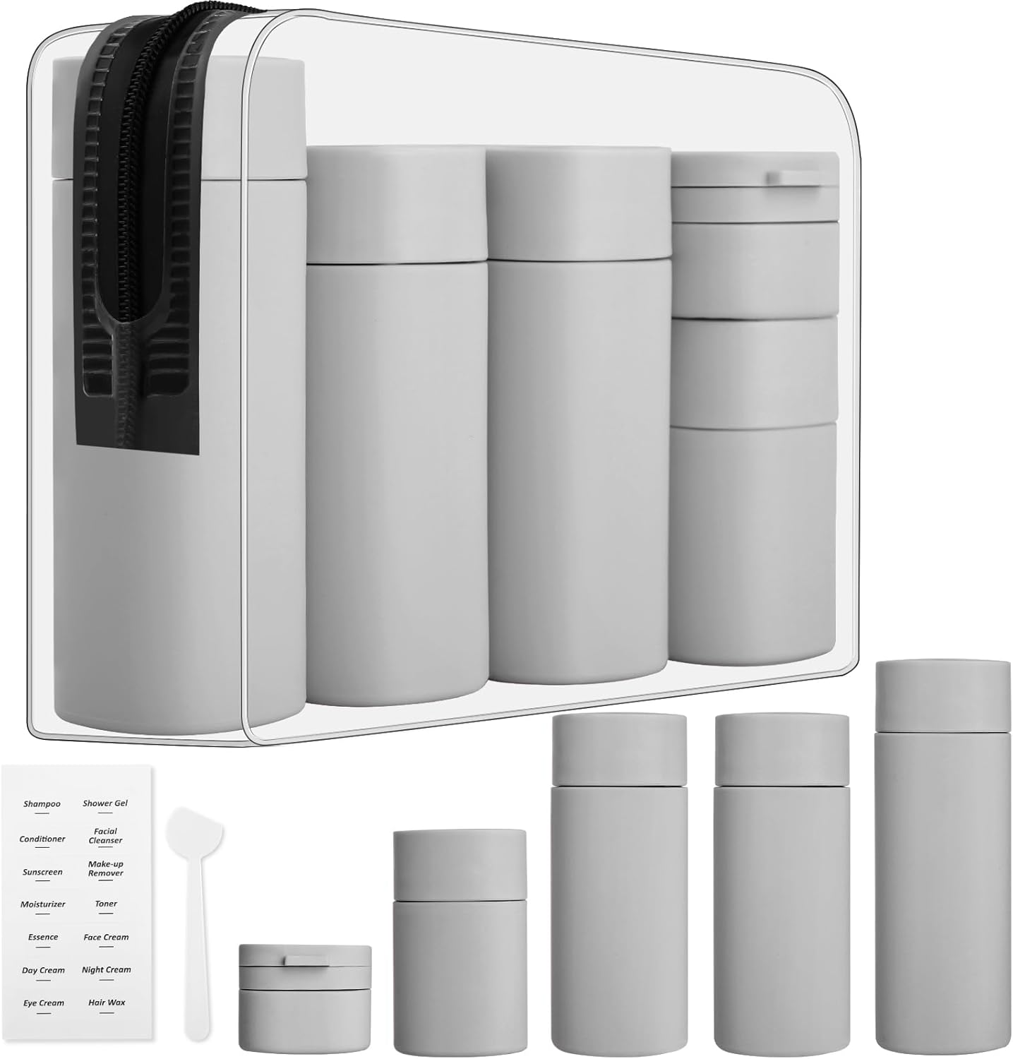 5Pcs Travel Bottles Set, Geeric Refillable Toiletry Bottle 50&mdash;100Ml TSA Approved Leak-Proof Small Cream Can Soft Bottle for Shampoo, Lotion,Cream+Waterproof Bag White