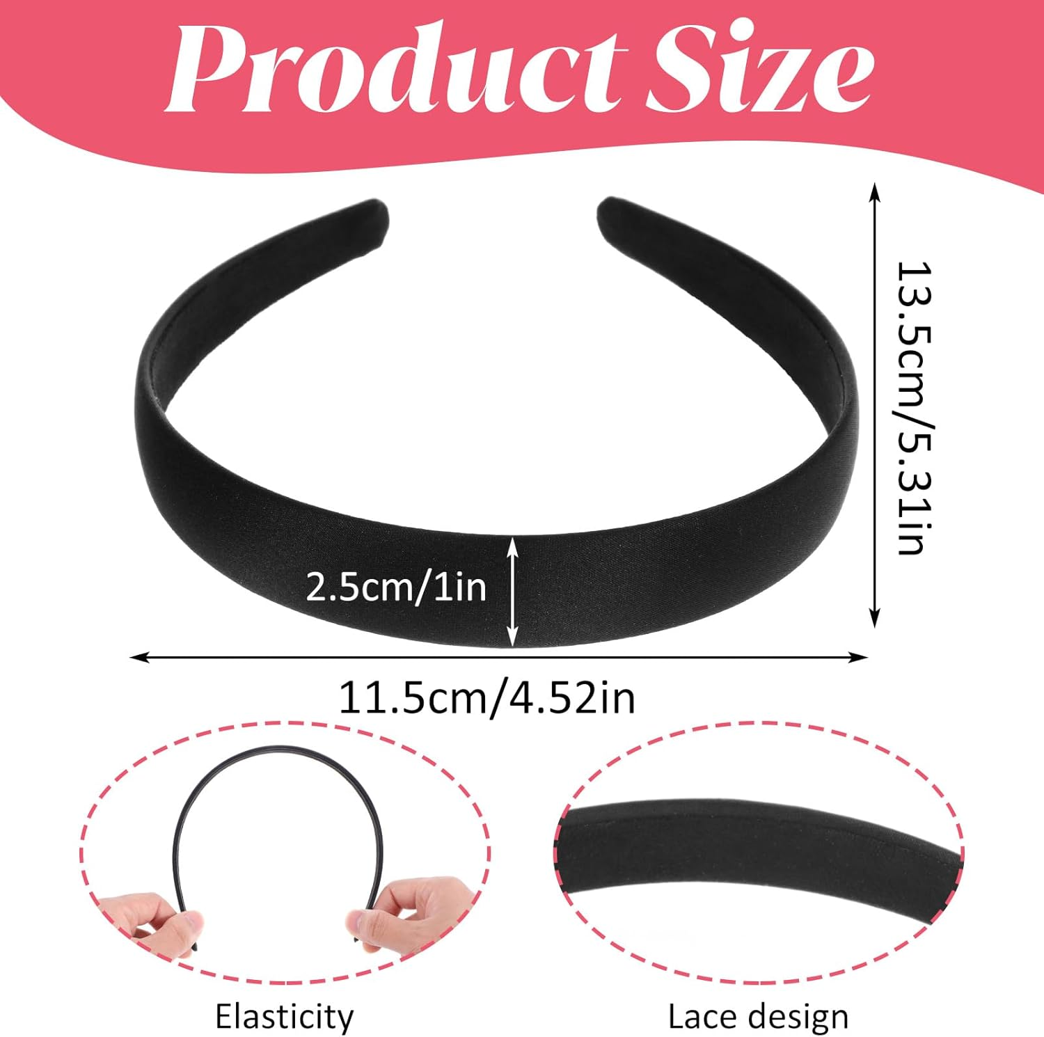 Hpmjz 2Pcs Satin Headbands Women Wide Head Band Black Fashion Hairband Elastic Solid Hair Bands Plain Hard Hoops Solid Hair Accessories Gift for Girl Cosplay Holiday Halloween Christmas(Width 2.5Cm)