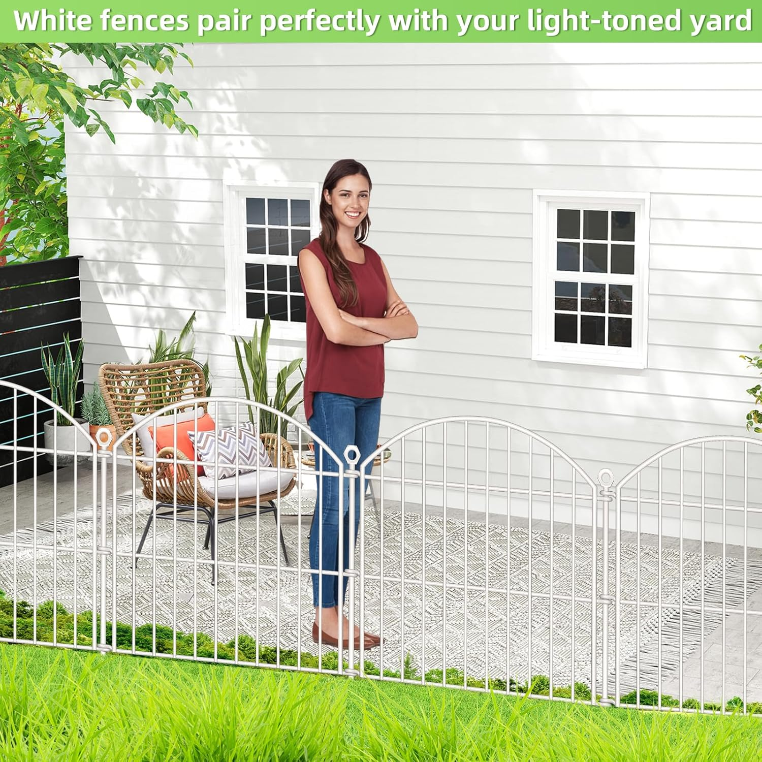 Decorative Garden Fence 24In (H) X20Ft (L), 10 Pack No Dig Fence Animal Barrier for Dog, Arched Flower Bed Edging, Wire Border Panel Fencing for Yard Patio Outdoor Decor White image number 5