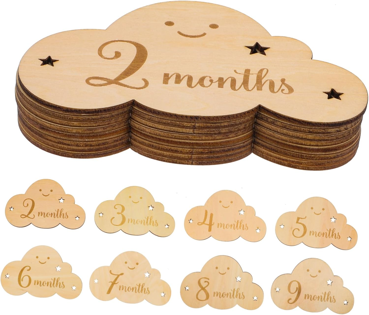 Ipetboom 8Pcs Wooden Cloud Signs Newborn Photo Props Month Cards for Girl Born Accessories image number 4
