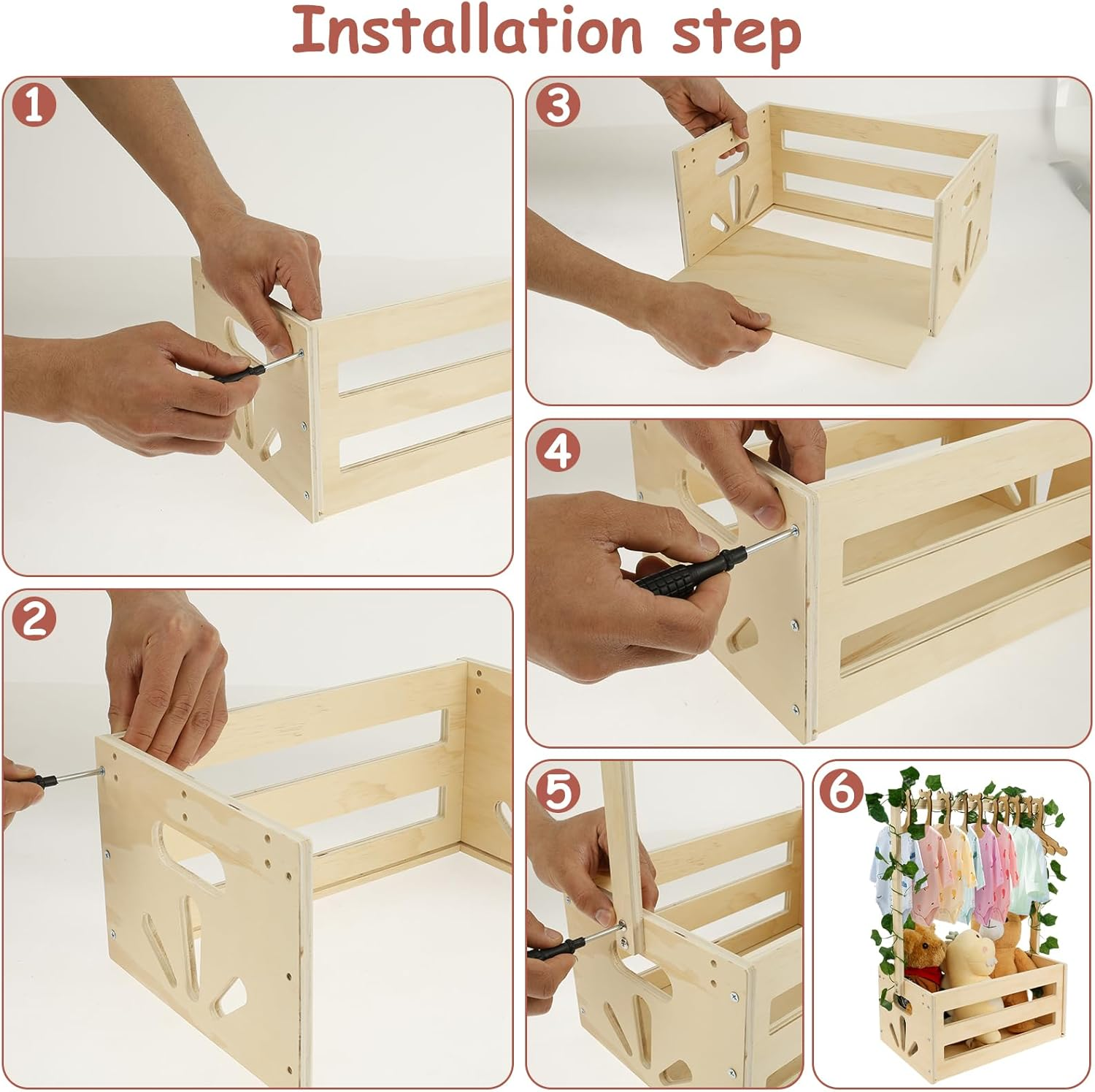 Wood Baby Crate Closet Kit Sturdy Neonate Storage Crate Easy to Install Baby Wood Box Storage Solid Versatile Newborn Boy Girl Welcome Basket for New Present image number 6