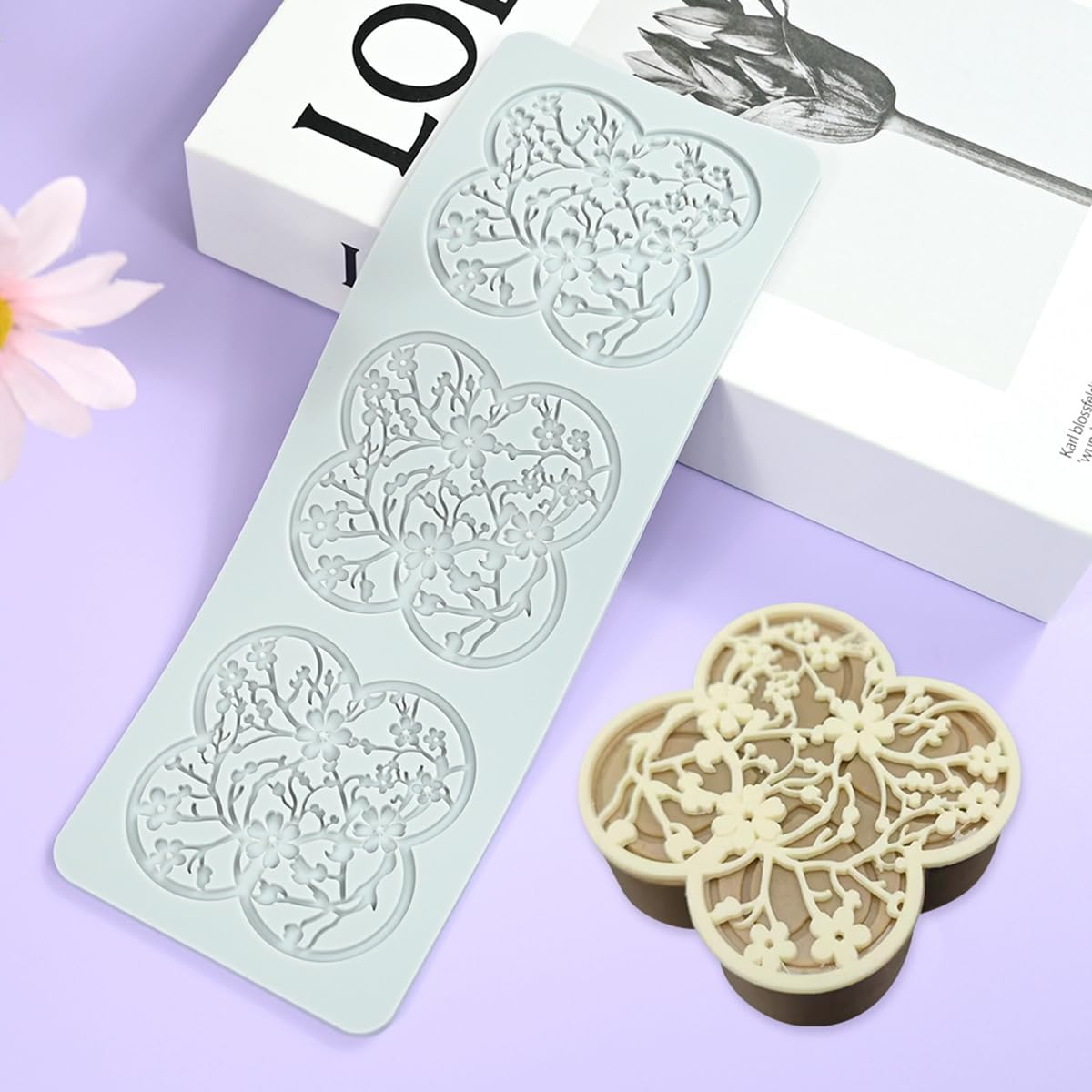 Mostsom 3D Plum Blossom Branch Cake Lace Mold Silicone Mould Fondant Mold Chocolate Stencil Cake Decorating Border Bakeware (D_ Plum Blossom) image number 5