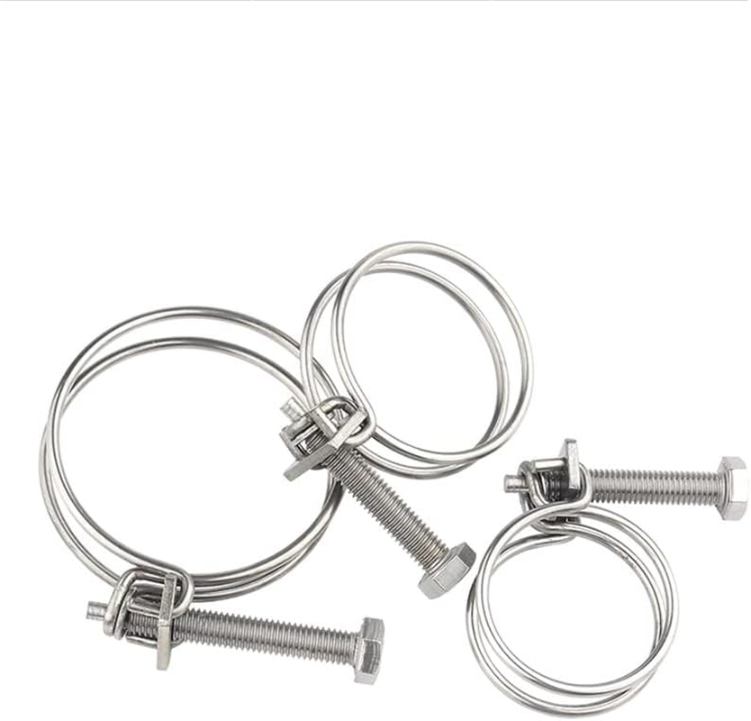5 Pieces Double Wire Hose Clamps Adjustable 201 Stainless Steel Hose Clamps Double Wire Pond Hose Clamps for Pipes (40-45Mm) image number 3