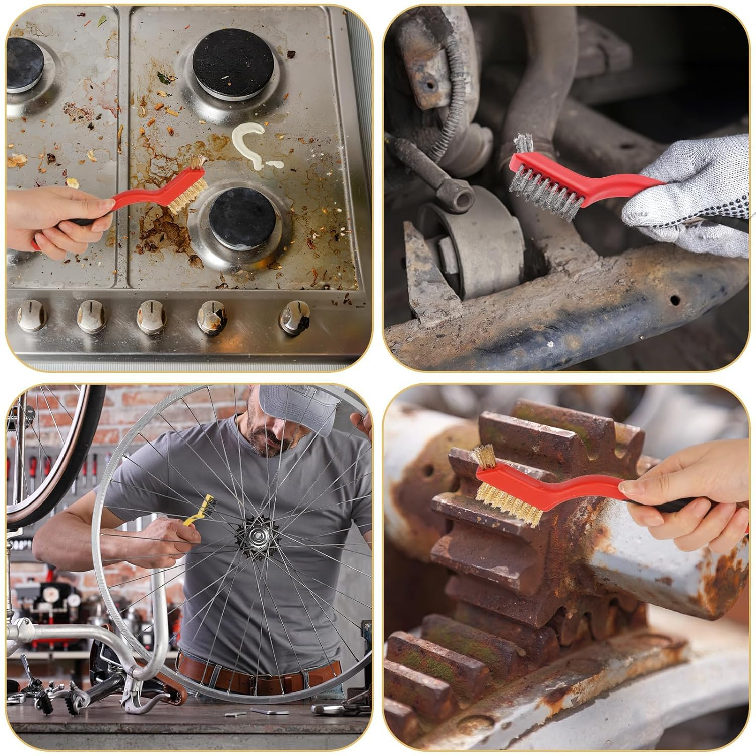 6 Pcs Wire Cleaning Brushes Set for Car, Small Metal Brass/Stainless Steel/Nylon Brushes for Cleaning Metal Rust and Paint Removal,Hard Bristle Cleaning Supplies for Car,Kitchen, Bathroom,Toilet image number 4