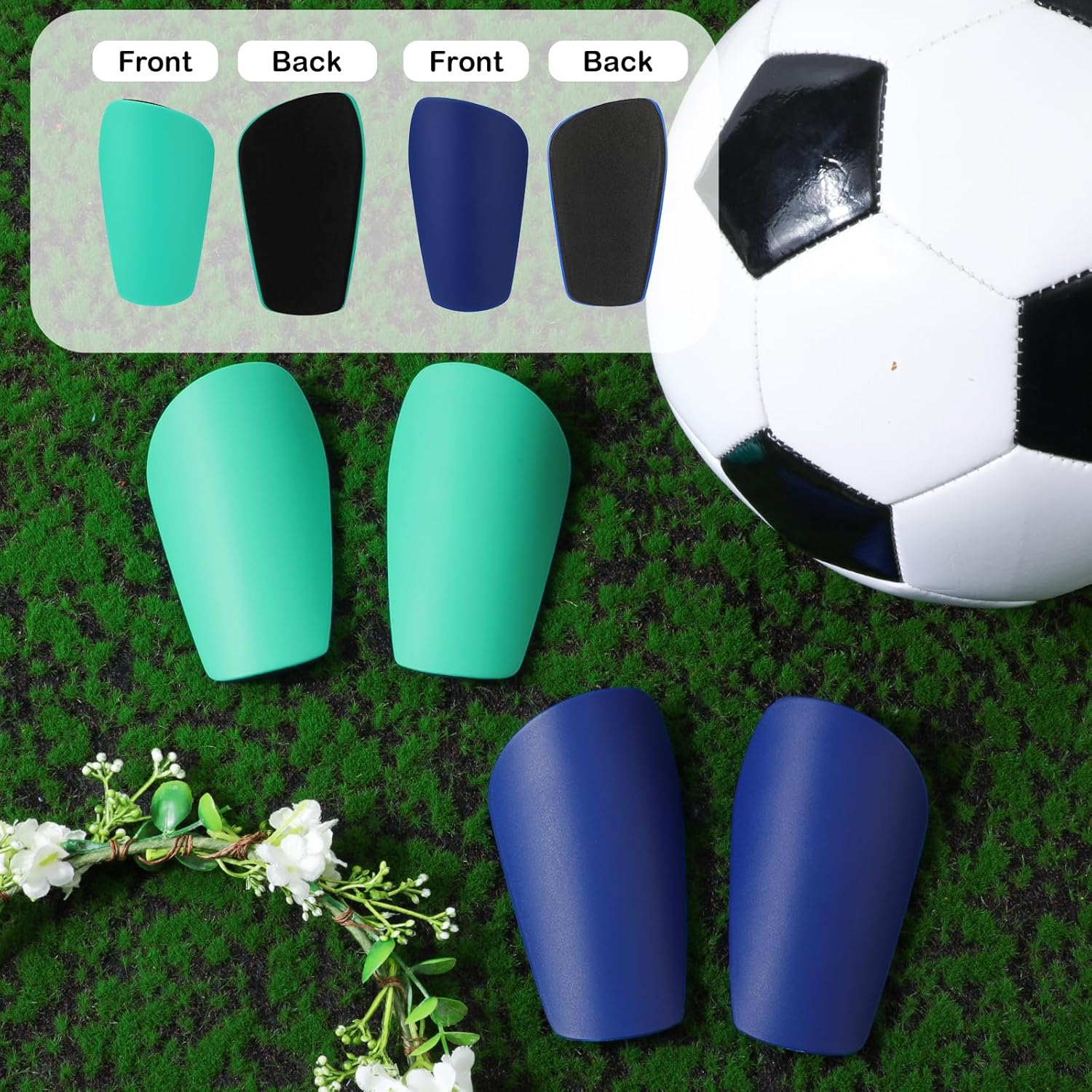 2 Pairs Small Soccer Shin Guards for Youth Adults, 4.33X2.36In Lightweight Mini Tiny Football Shin Pads Breathable Protective Gear for All Ages Kids Boys Girls (Lake Blue, Dark Blue) image number 4