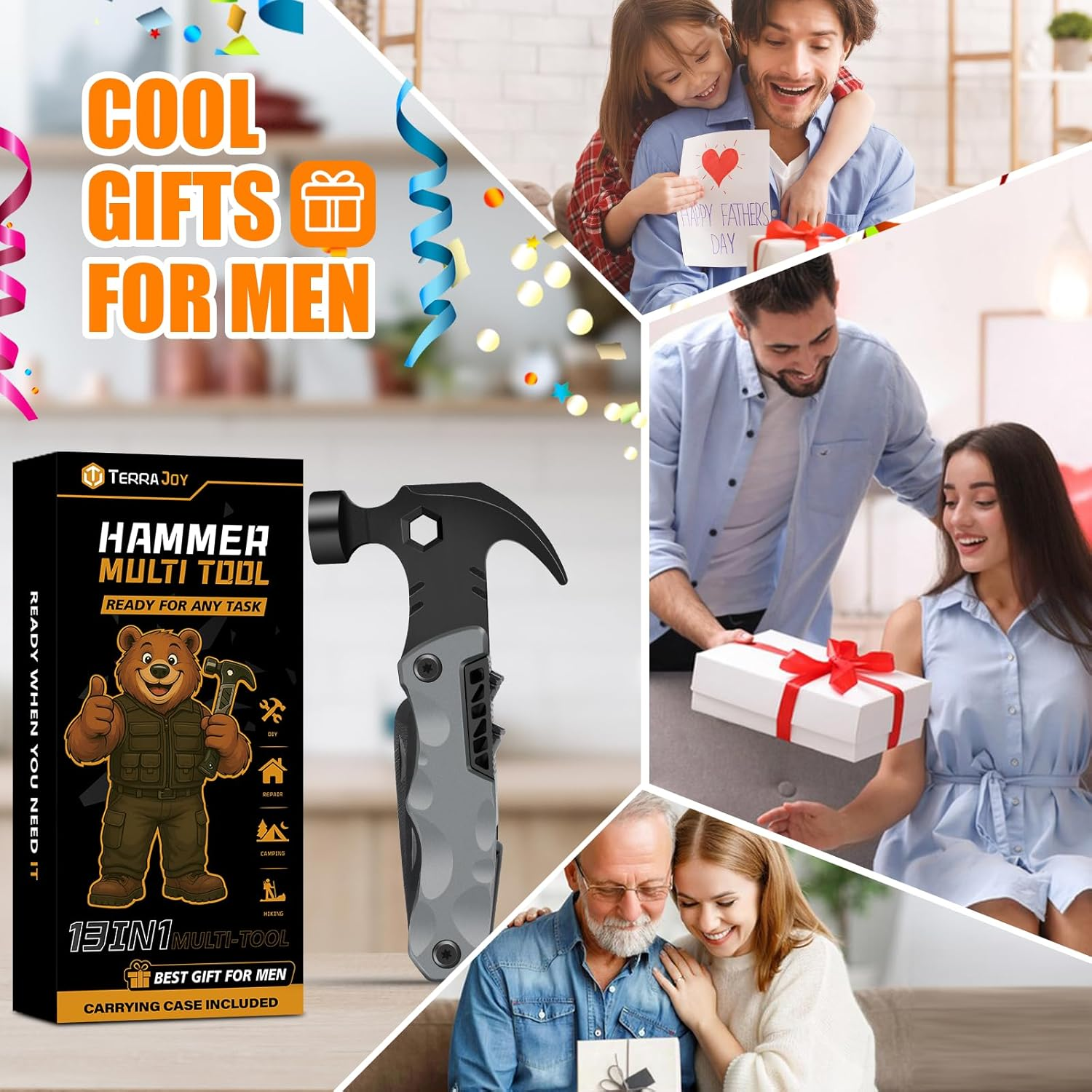 13-In-1 Multitool Gifts for Men - Cool Unique Gadgets Gifts for Men Him Dad Husband - Camping Accessories for Outdoor, DIY, Repair, Gardening (Grey&ndash;Gift Box) image number 1