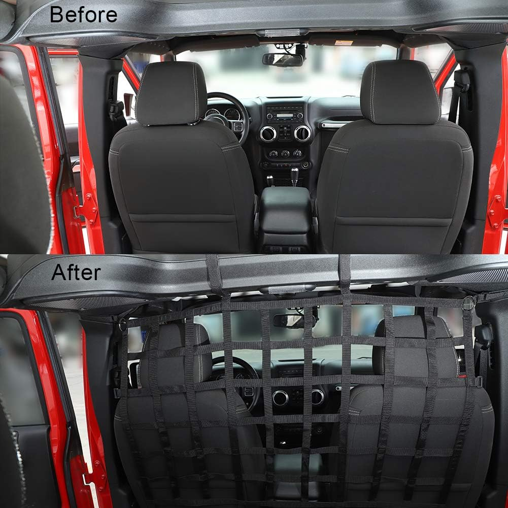 Jecar for Jeep Rear Seat Divider Net, Mesh Cargo Net Dog Car Barrier for 2007-2020 Jeep Wrangler JK JL Gladiator JT 2DR 4DR (Black) image number 4