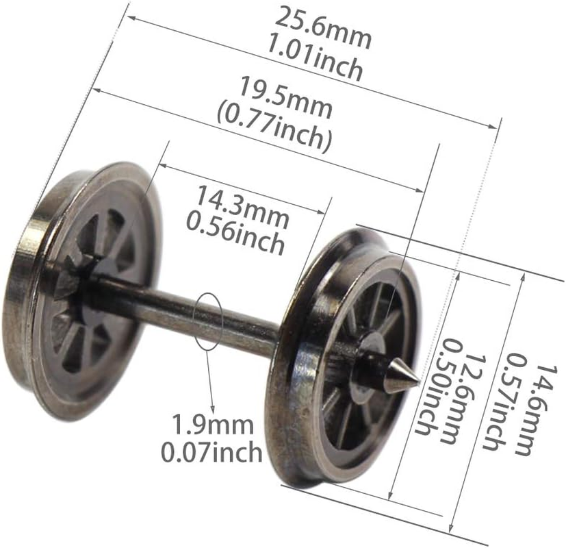 HP1487 12Pcs HO Scale 38'' Metal Spoked Wheels for Model Train 1:87 DC Wheel image number 4