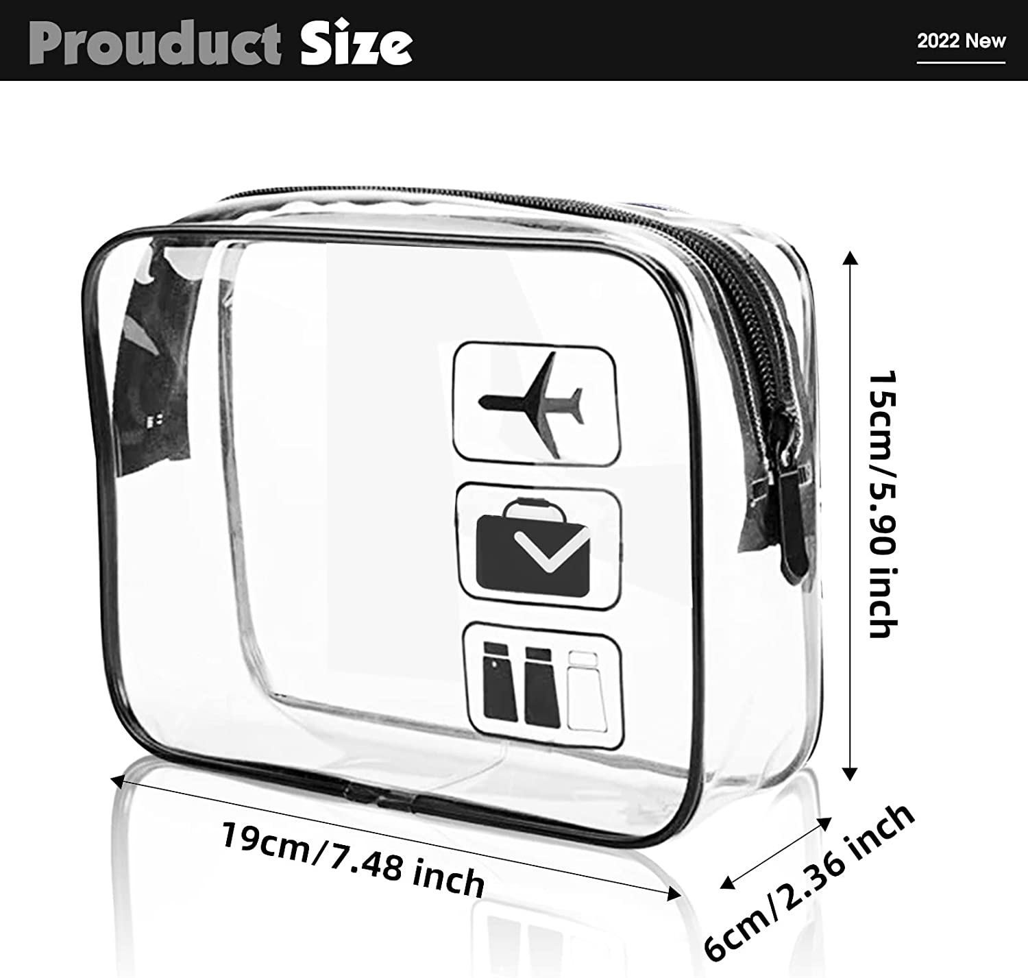 2Pcs Clear Travel Toiletry Bag Wih Zippers Carry-On Travel Accessories Quart Size Toiletries Cosmetic Pouch Makeup Bags for Men and Women image number 4