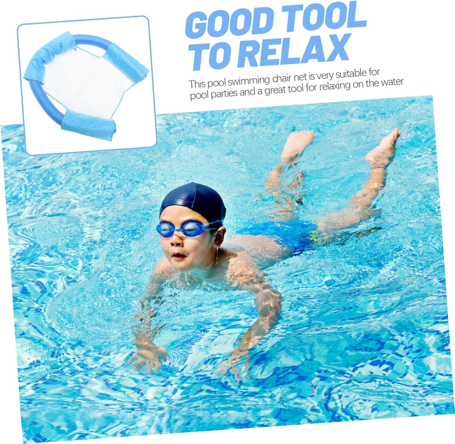 Vaguelly Swimming Floating Chair Net Pool Float for Adults and Children 6.5X150Cm Blue Water Hammock Mesh Sling Chair Noodle Sling Pool Float Swimming Accessories image number 4