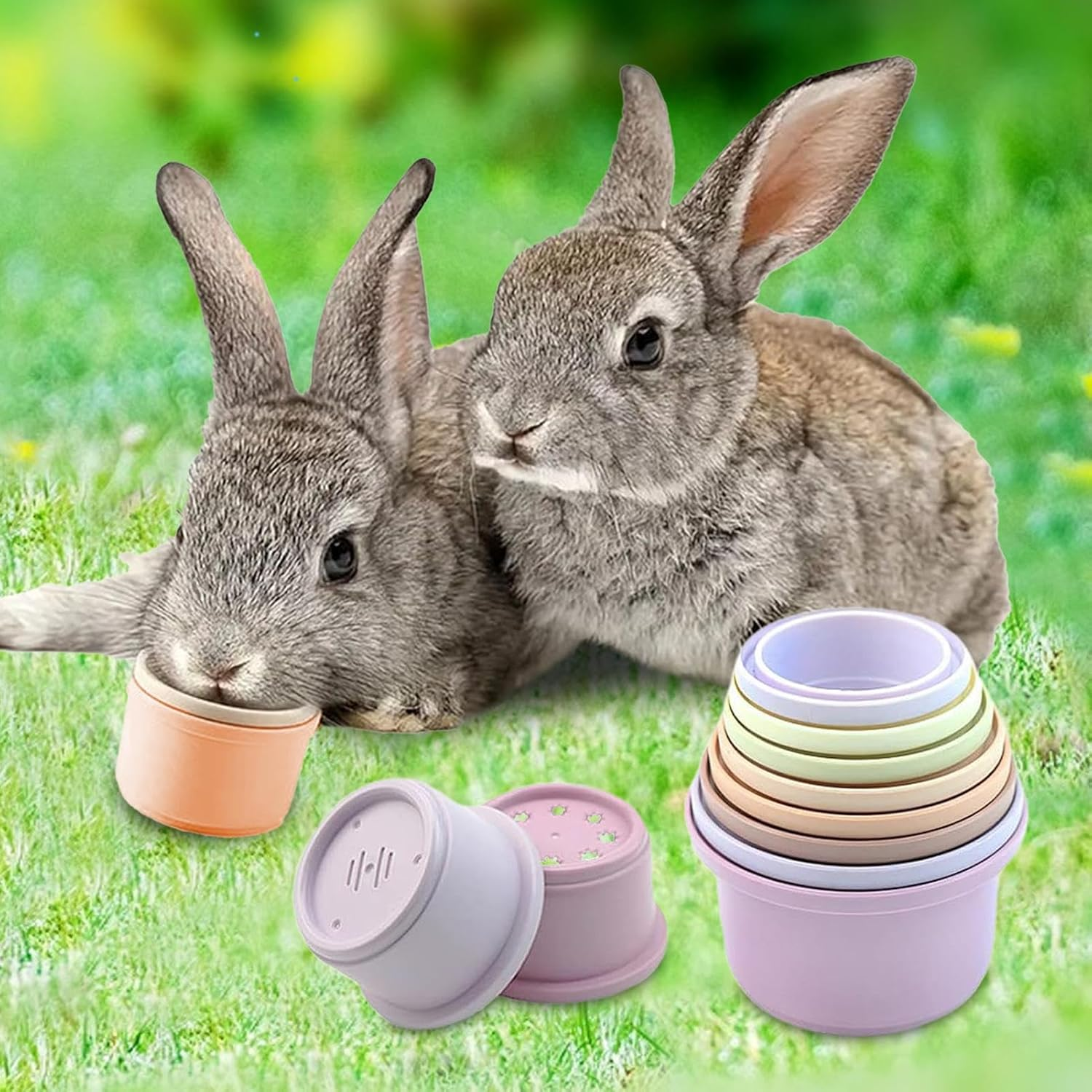 8Pieces Stacking Cups, Rabbit Play Stacking Cups, Multicolored Nesting Treat Toys, Enrichment Toys for Bunny Small Animals Hiding Food and Playing image number 3