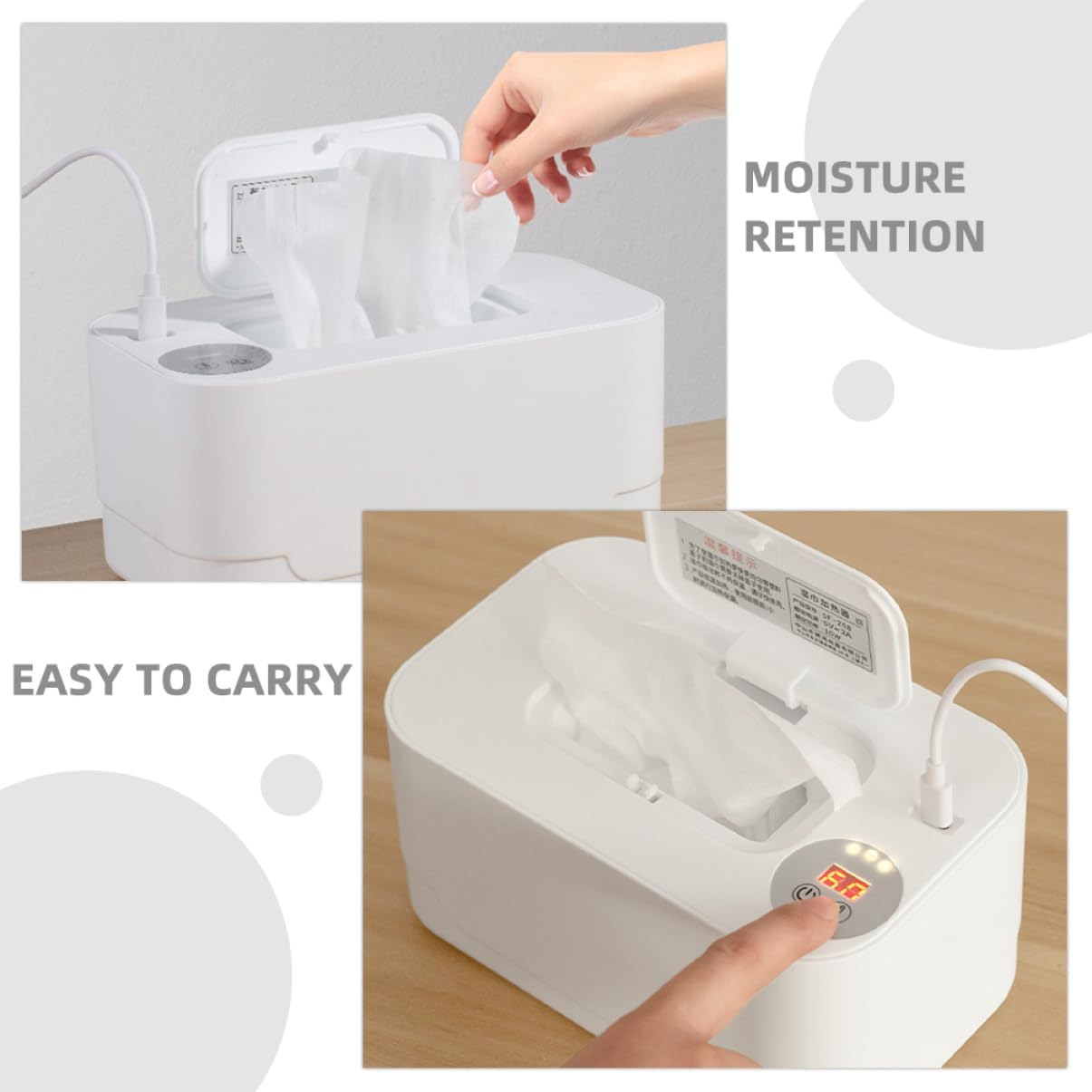 MAGICLULU Portable Wipes Warmer Heated Wet Wipes Dispenser Holder Warmer for Home Travel image number 6