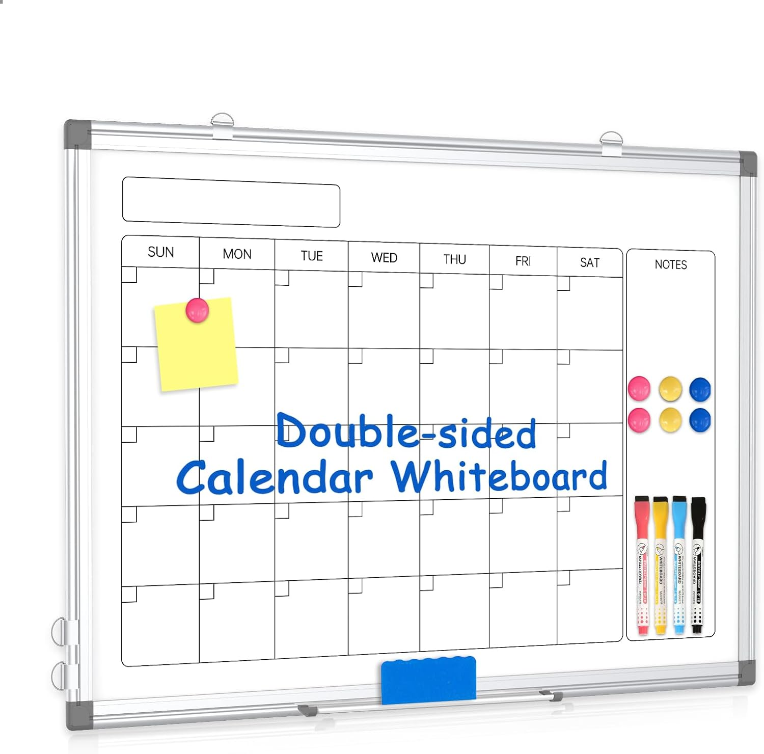QUEENLINK Double-Sided Magnetic Whiteboard for Wall, Mountable & Hangable with Aluminum Frame, 45 X 60 Cm White Board for Office and Home with Markers, Magnets, Eraser