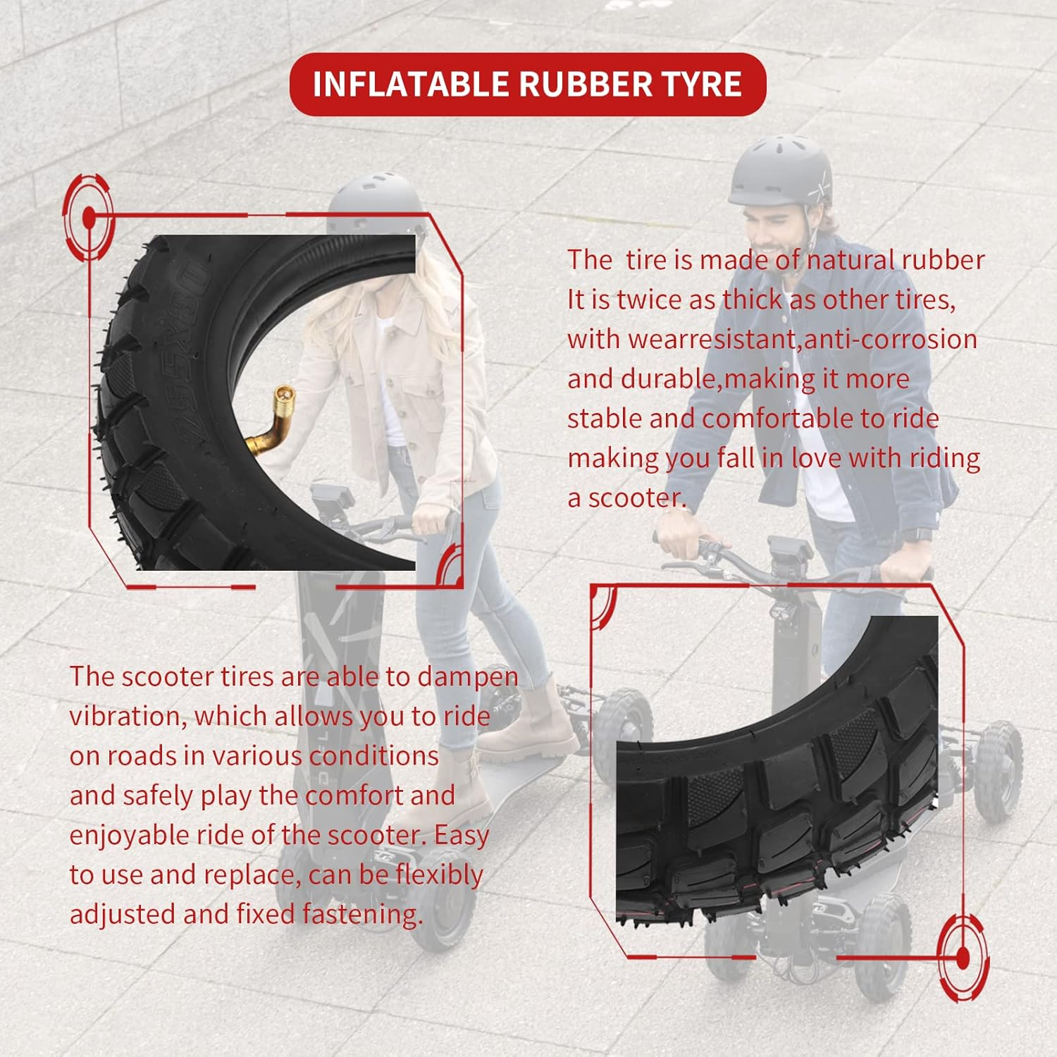 Gugxiom 10In Electric Scooter Tire, Inflatable Rubber Tyre, Scooter Tire Replacement,Scooter Wheels, Electric Scooter Parts, 255X80 Outer Tire and 10X2.50 Inner Tube