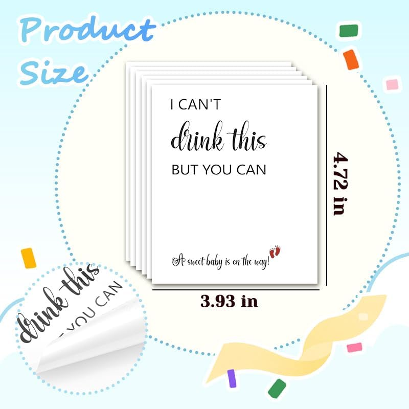 I Can'T Drink This but You Can Pregnancy Announcement Wine Labels Funny Baby Announcement Gifts for Family New Dad Grandparetns Friends Wine Bottle Stickers (Set of 6) image number 5