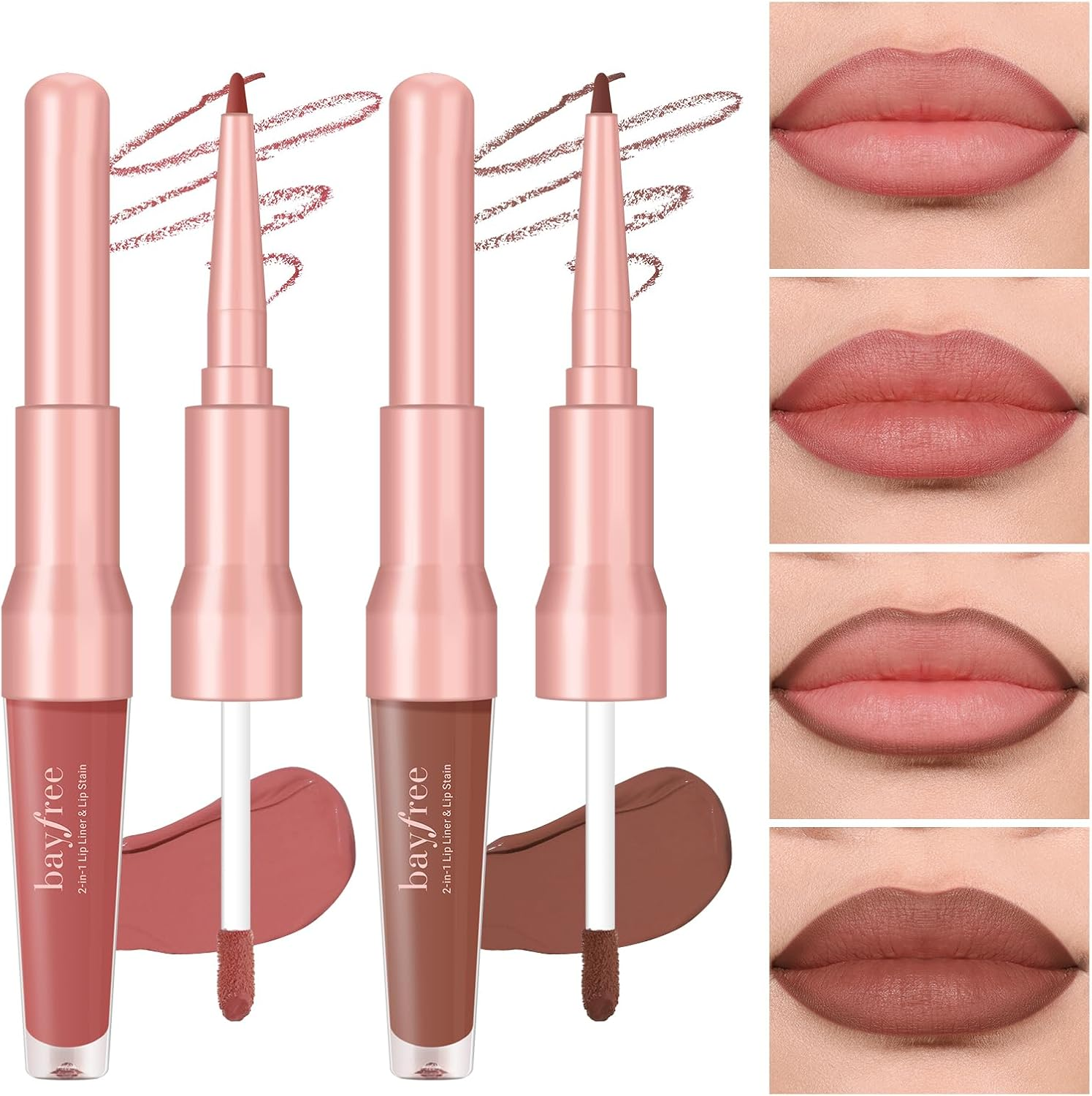Bayfree 2 PCS Lip Liner and Lip Stain Combo Set, High Pigmented Long Lasting Velvet Lip Tint, Well-Defined Lipliner, Weightless Waterproof Not Animal Tested, Matte Finish Makeup