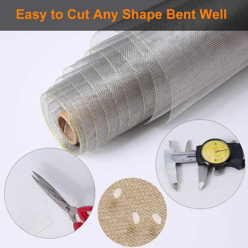 304 Stainless Steel Mesh Screen 27.5"X118"(70X300Cm), 1.5Mm Hole Metal Net Sheet, Non-Corrosive and Non-Rusting Net Screen for Window, Door 1 Roll, Easy to Cut and Install (22 Mesh)