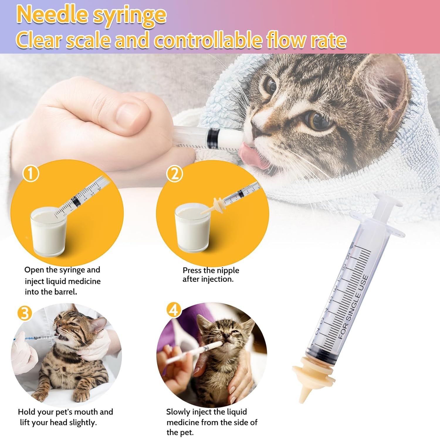 14PCS Pet Miracle Nipple for Kittens, 4PCS Kitten Feeding Syringe, 10PCS Kitten Nipples for Feeding Cats, Dogs, Small Animals and Rabbits, Cat Toys image number 2