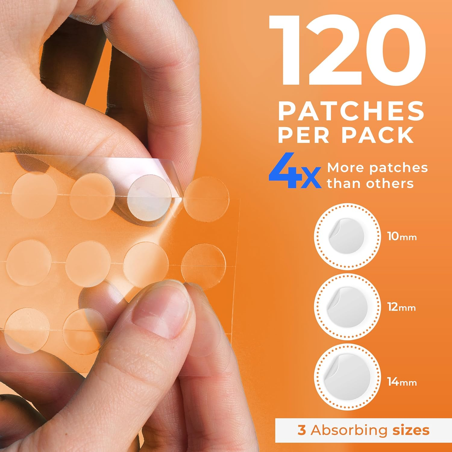 Patchrx Acne Patches (120 Count), Hydrocolloid Pimple Patches for Face - Zit Patch Acne Dots - Cystic Acne Patches Treatment - Pimple Patch with 3 Size Acne Stickers image number 5