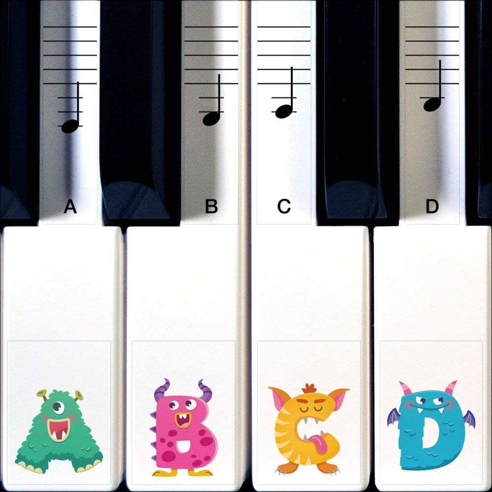 Crosby Monster Piano Stickers for Learning Piano or Keyboard - Transparent 88, 76, 61 & 49 Removable Key Set for Kids image number 4