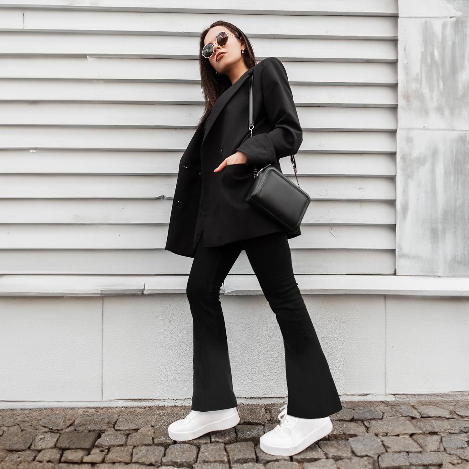 Gymcope Flare Leggings for Women, High Waist Bootcut Yoga Pants with 4 Pockets for Gym, Workout, Causal, Tummy Control and Non-See-Through Dress Pants image number 2