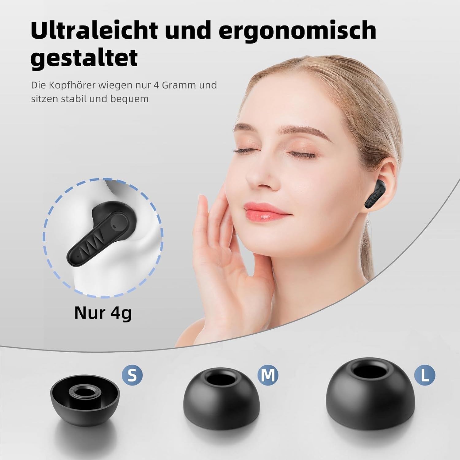 Bluetooth Headphones, 2025 In-Ear Headphones Wireless Bluetooth 5.3 with 4 Microphones, ENC Noise Reduction Wireless Headphones, IPX7 Waterproof, 36 Hours Playtime, Hifi Stereo, LED Display, USB-C image number 5