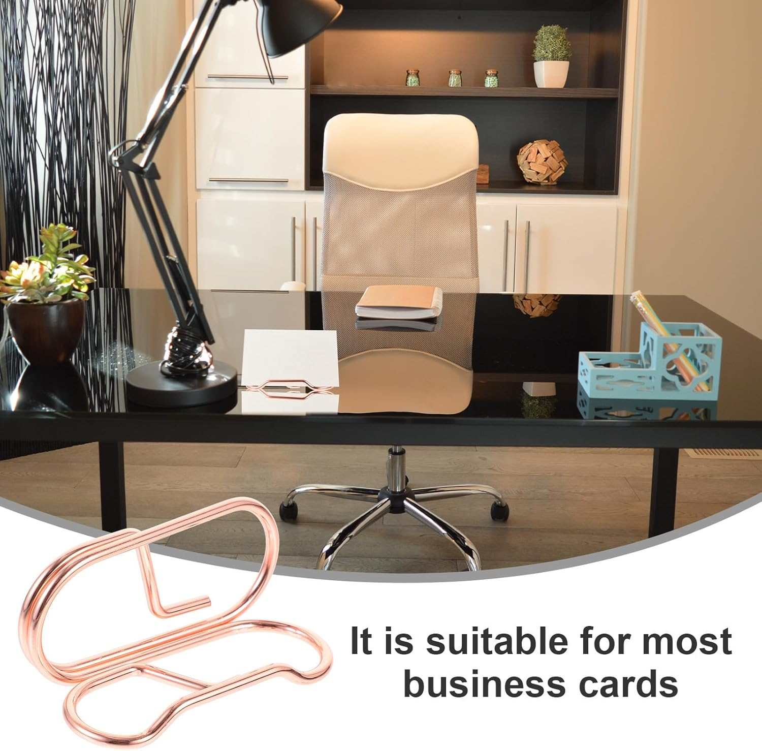 WRITWAA Metal Business Card Holder Desktop Stand Sturdy Business Card Organizer for Office Home Desk Accessories with Capacity and Metal Construction Rose Gold