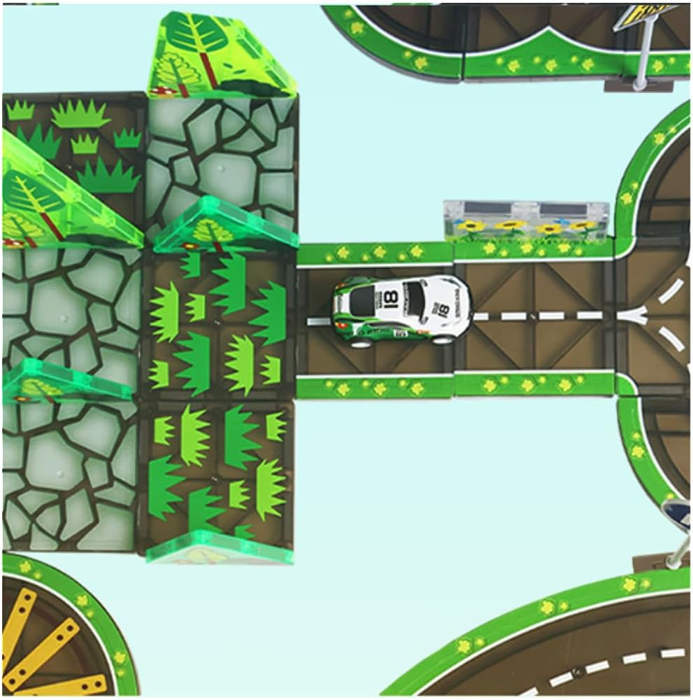 Magnetic Road Tiles Set with Railway and Forests, 76 PCS Magnetic Tiles Road, Magnet Building Blocks Kids Car Toys, Perfect Gifts for Ages 3+ image number 5