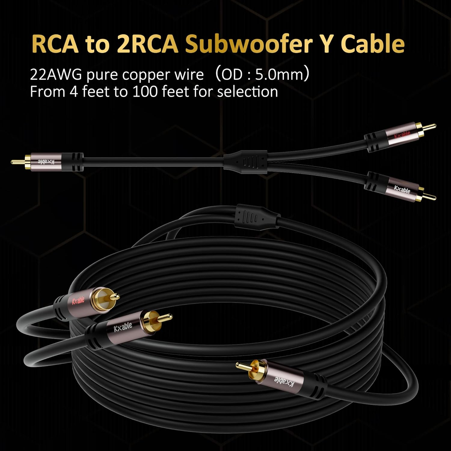 RCA Y-Adapter Splitter Cable (2 Pack-8Ft+8Ft), 1 RCA Male to 2 RCA Male Stereo Audio Subwoofer Cable, Bi-Directional, for Home Theater, Hi-Fi System, Amplifier, Speaker, 24K Gold Plated, OD:5.0MM image number 5