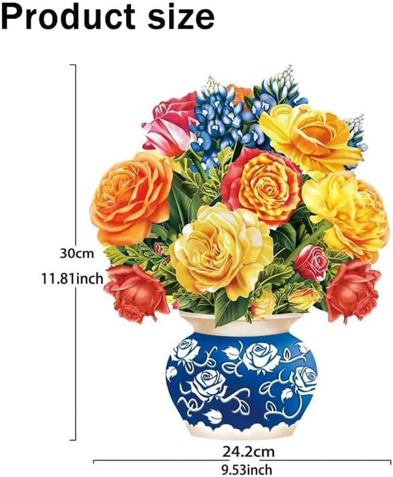 Paper Pop up Cards, Paper Flower Bouquet 3D Popup Greeting Cards with Note Card & Envelope, Birthday Card, Anniversary（12" Sorbet Roses） image number 1