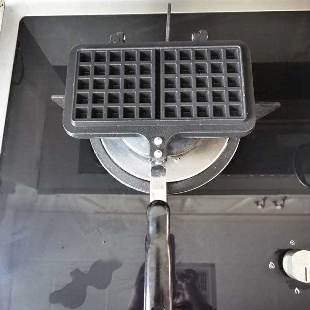 Cabilock Cabilock Waffle Mold Nonstick Cast Aluminium Waffle Maker Pan for DIY Bread Chocolate and Cakes Compact Kitchen Tool Black 34.5 X 14.4 Cm image number 5