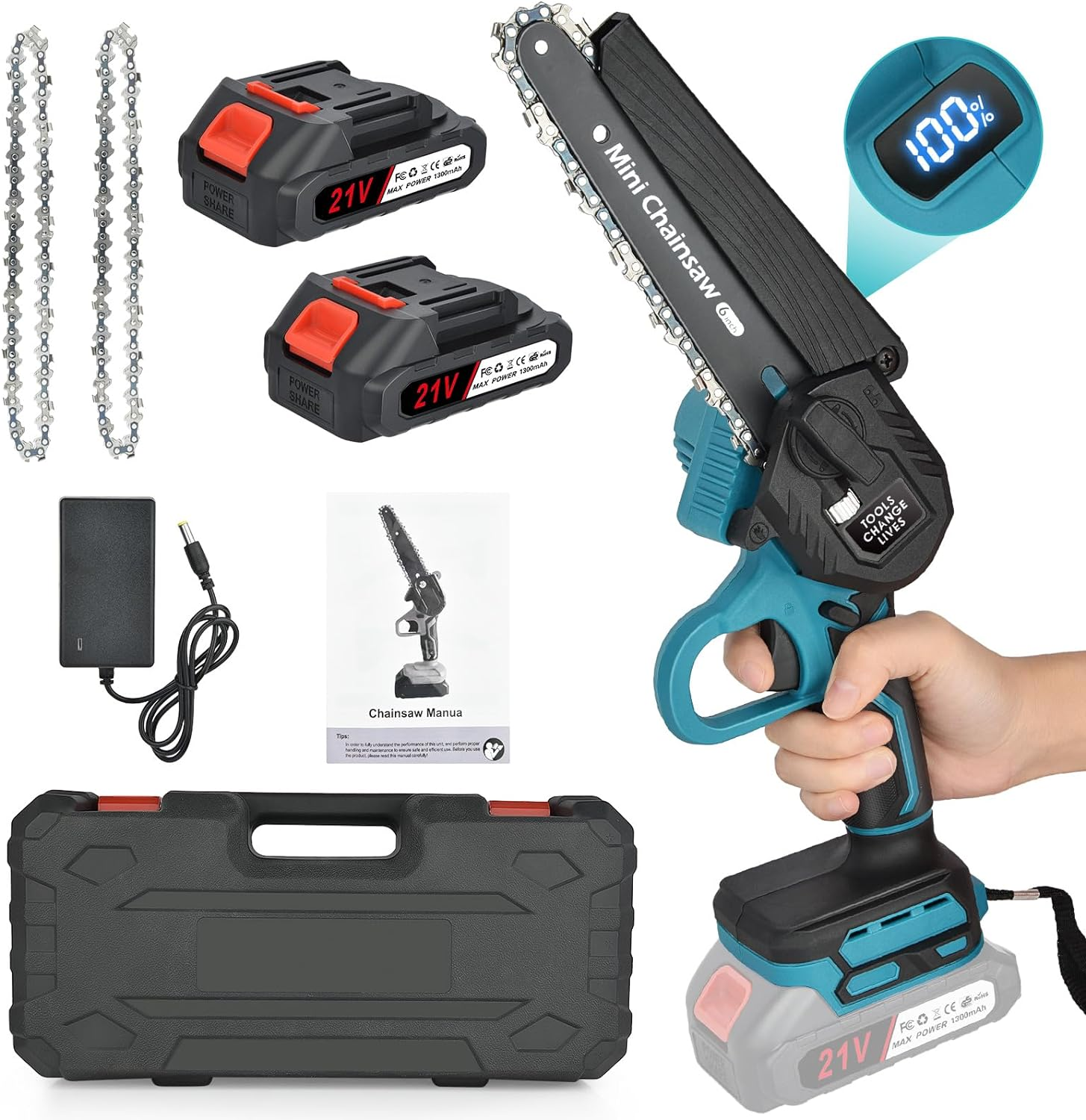 Mini Chainsaw Cordless 6-Inch Brushed 2X 2000Mah Batteries,Toolless Chain Tension Portable Power Tool for Wood Cutting, Tree Trimming, Pruning & DIY Garden Tools, Hand Saw Alternative, Camping Gear image number 5