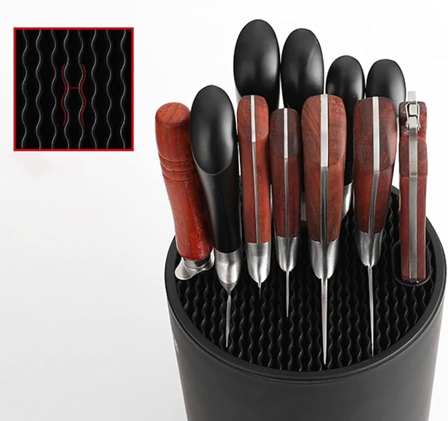 SMART PEPPER Knife Block Holder, Universal Knife Block without Knives, Unique Double-Layer Wavy Design, Black Knife Holder for Kitchen, Space Saver Knife Storage with Scissors Slot image number 4