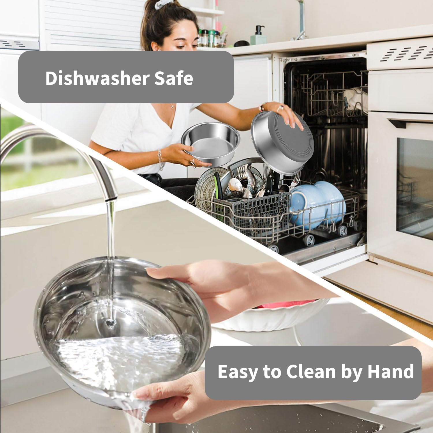 Stainless Steel Dog Bowl Set Metal Dog Bowls - Heavy-Duty with Non-Slip Rubber Base, Food Grade, Rust Resistant for Small to Medium Dogs, Easy to Clean and Dishwasher Safe (0.9 Litre Each, Set of 2) image number 2