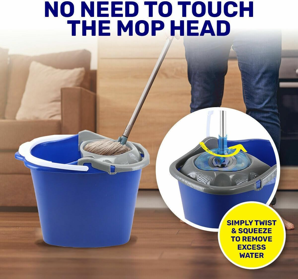 Leona Co Mop Bucket for Commercial Mop Cleaning, Clean Bucket with Strainer, Suitable for Wet Mops, Sponge Mops, 10L
