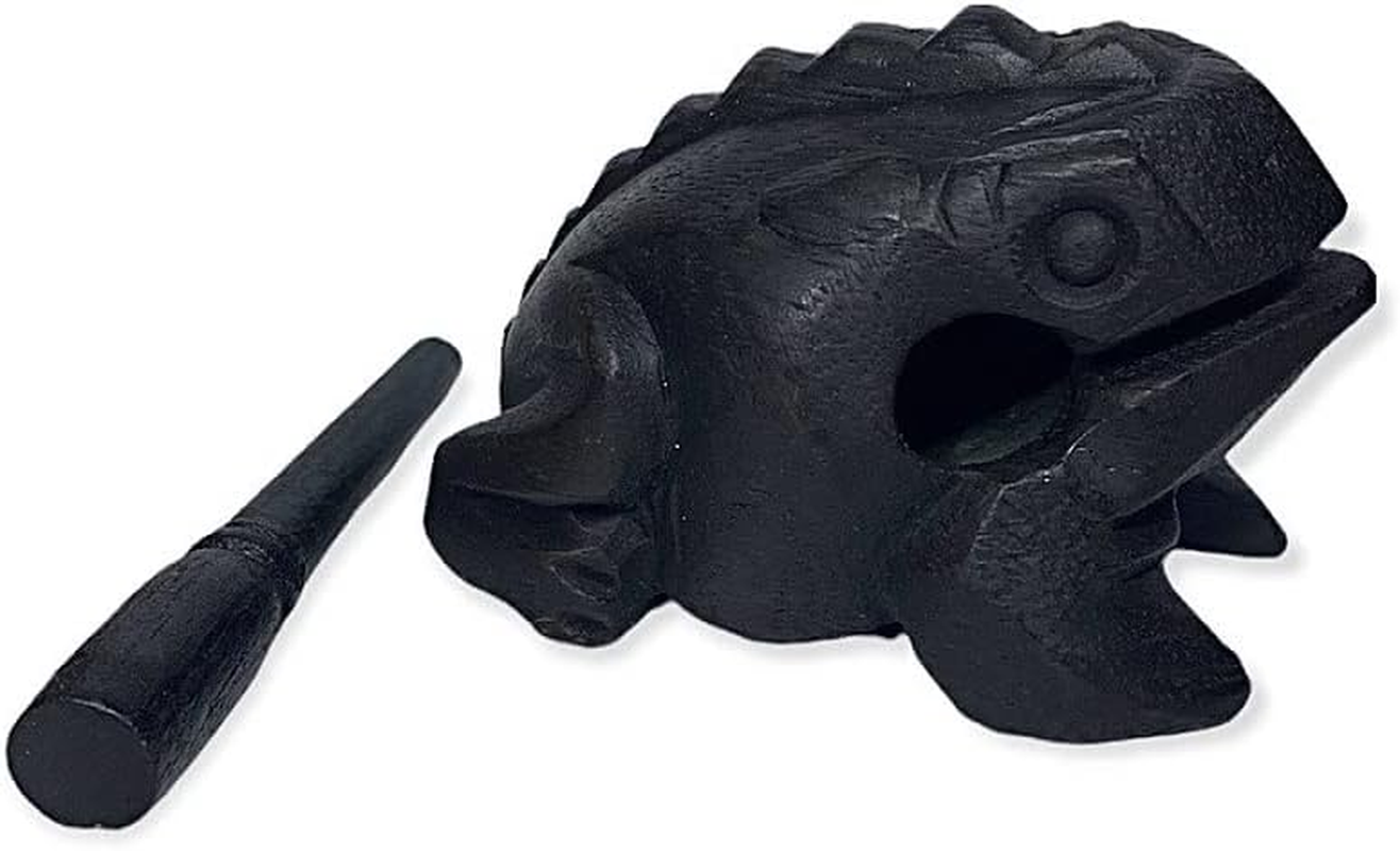 Percussion Instruments Wooden Frog 3 Piece Set - 4 Inch, 3 Inch, 2.75 Inch Musical Instrument (Black/Green/Brown) - Brown image number 4