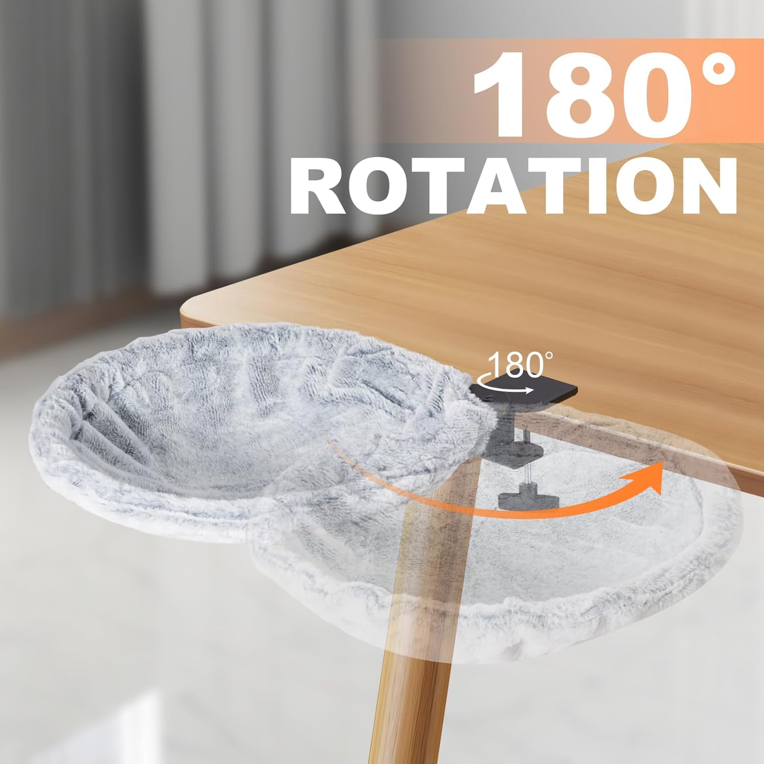 Uross Cat Desk Bed - 180&deg; Rotating Soft & Comfortable Rabbit Fur Bed Cat Hammock, Modern Indoor Cat Nest Furniture for Office Desks and Game Tables, Island Table-Supports 23 KG (Lightgrey) image number 6