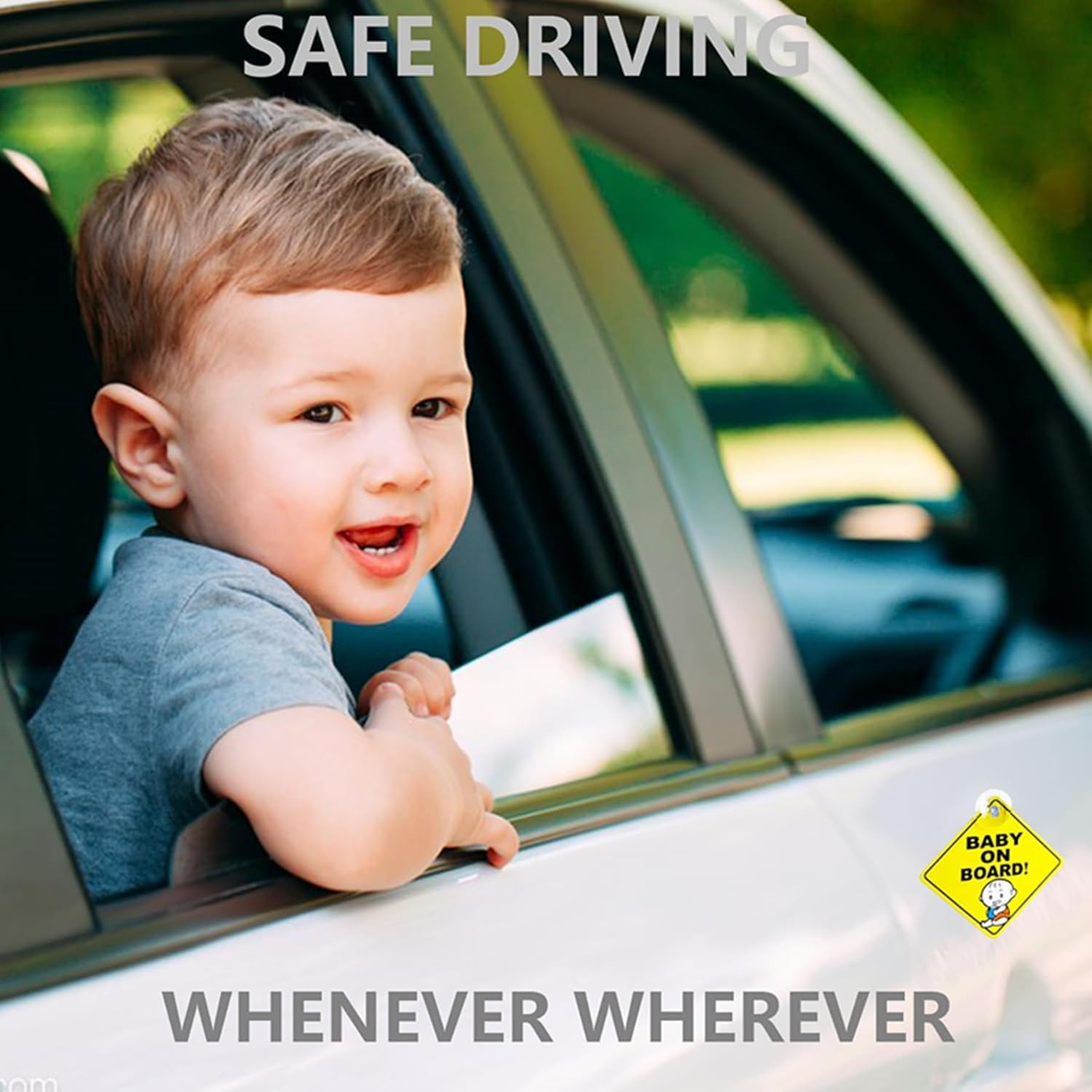 2Pcs Baby on Board Car Window Clings with Suction Cups - Reusable Safety Warning Signs for Child in Car, Removable Sticker Decals for Back/Side Windows, No Residue image number 3