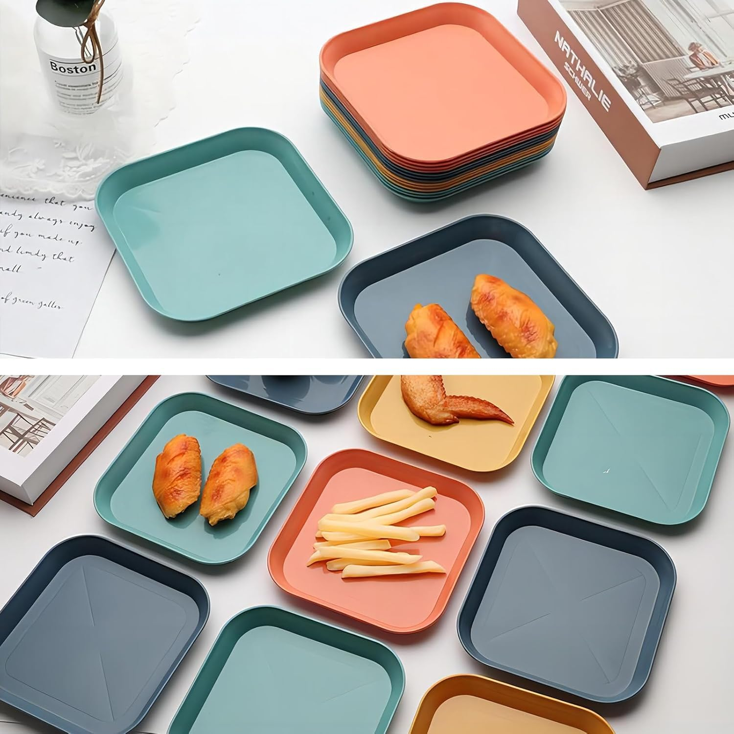 Square Shallow Cat Food Dish Cat Bowl,6Pcs Square Shallow Wide Cat Wet Food Flat Bowl image number 5