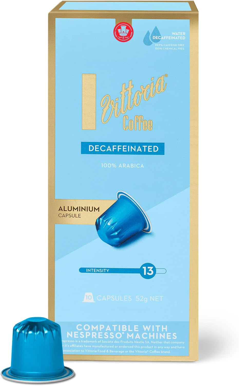 Vittoria Coffee 100% Arabica Decaffeinated Nespresso Compatible Aluminium Capsules 52G (6 Packs X 10 Pods) image number 2