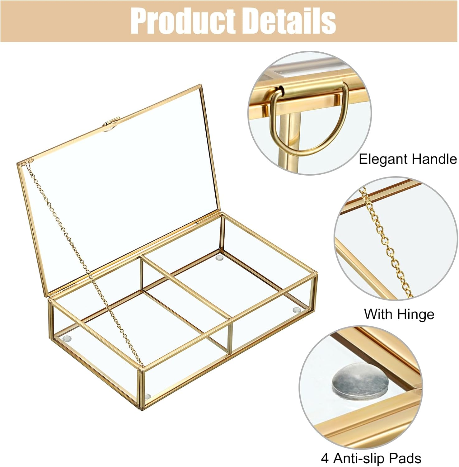 Hipiwe 2 Slots Vintage Glass Keepsake Box Polaroid Photo Storage Box Decorative Photo Organizer image number 3